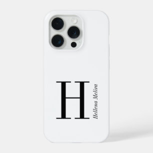 Modern Black White Monogram Name iPhone 15 Pro Case