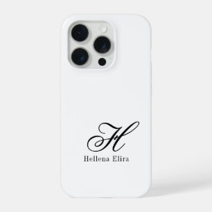 Modern Black White Monogram Name iPhone 15 Pro Case