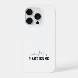 Modern Black White Monogram Name iPhone 15 Pro Case