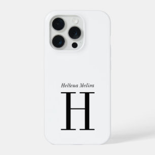 Modern Black White Monogram Name iPhone 15 Pro Case