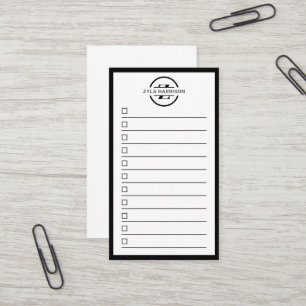 Modern Black White Monogram Name To Do List Business Card