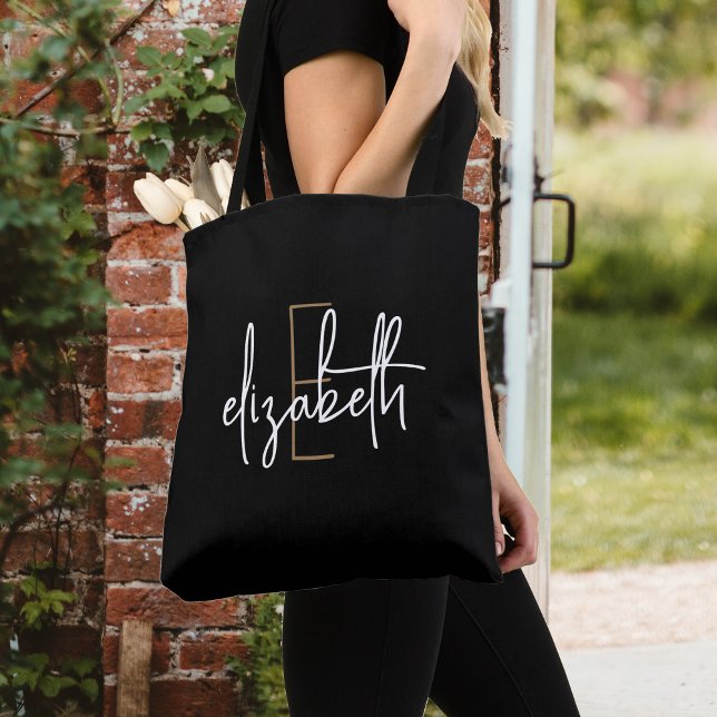 Modern Black White Monogram  Tote Bag (Creator Uploaded)