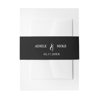 Modern Black & White Monogram Wedding Invitation Belly Band