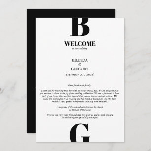Modern Black & White Monogram Wedding Itinerary Program