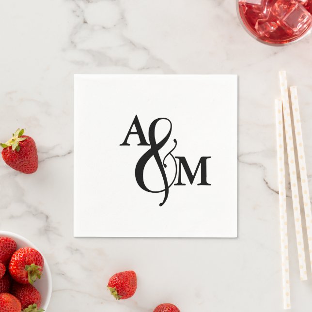Modern Black & White Monogram Wedding Napkin (Insitu)