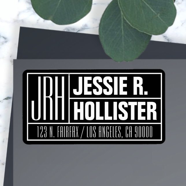 Modern Black & White Monogrammed Return Address Label (Creator Uploaded)