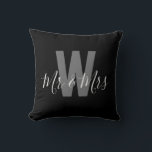 Modern Black White Mr Mrs Monogram Cushion<br><div class="desc">Add a personal touch to your space with this stylish home décor Modern Black and White Monogram Throw Pillow featuring a monogrammed initial and Mr & Mrs. Easily customisable to display your own name and initial,  it's the perfect blend of comfort and personalisation for your home!</div>