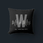 Modern Black White Mr Mrs Monogram Date Cushion<br><div class="desc">Add a personal touch to your space with this stylish home décor Modern Black and White Monogram Throw Pillow featuring a monogrammed initial,  Mr & Mrs and established date. Easily customisable to display your own name and initial,  it's the perfect blend of comfort and personalisation for your home!</div>