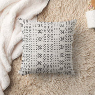 Modern Black White Mudcloth African Pattern Cushion