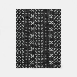 Modern Black White Mudcloth African Pattern Fleece Blanket