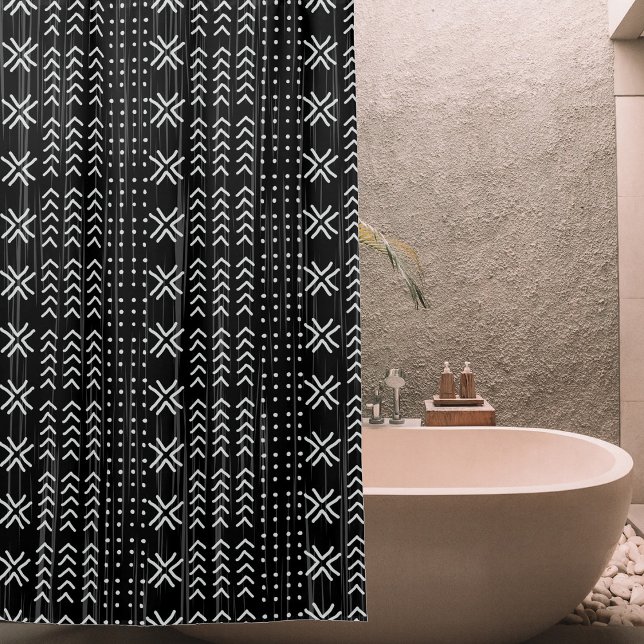 Modern Black White Mudcloth African Pattern Shower Curtain (Creator Uploaded)