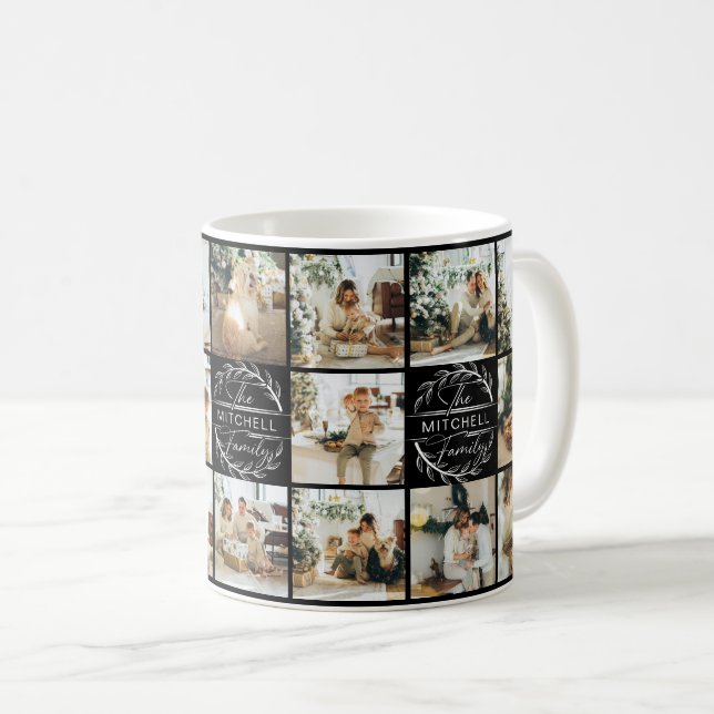 Modern Black & White Multi Photo Collage Keepsake Coffee Mug (Front Right)