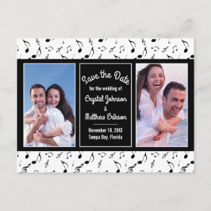 Modern Black White Music Notes Photo Save the Date Postcard
