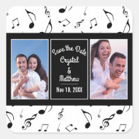 Modern Black White Music Notes Photo Save the Date