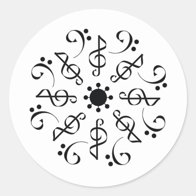 Modern Black & White Music Pattern Classic Round S Sticker (Front)