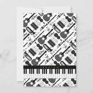 Modern Black & White Musical Instruments Pattern Card