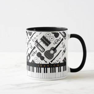 Modern Black & White Musical Instruments Pattern M Mug