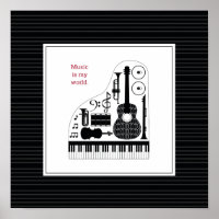 Modern Black & White Musical Instruments Pattern