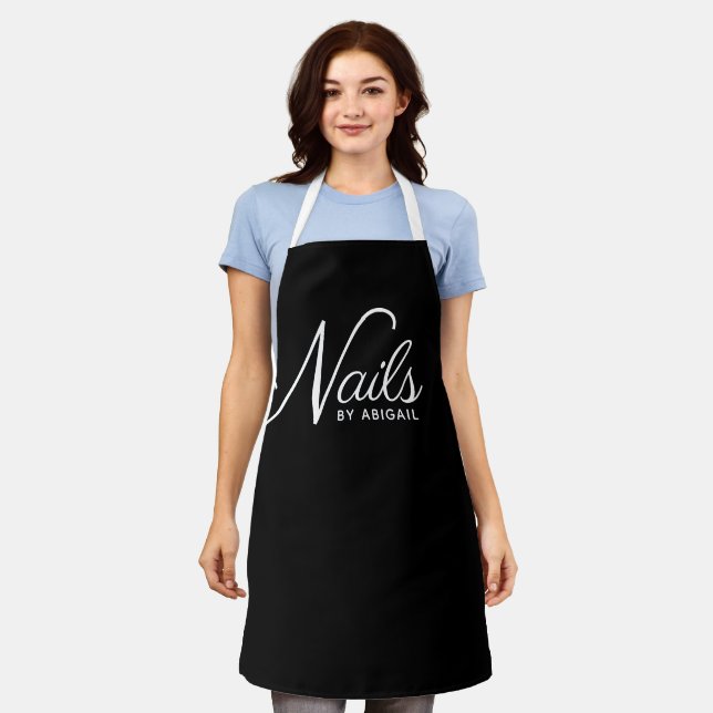 Modern Black & White Nail Stylist Apron (Worn)