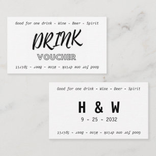 Modern Black White Name Date Wedding Drink Voucher Business Card