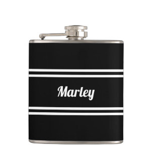 Modern Black & White Name  Hip Flask