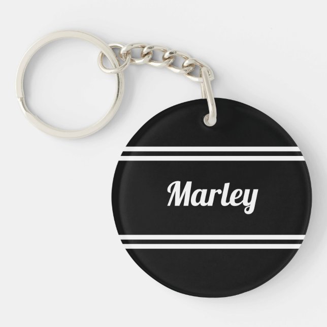 Modern Black & White Name  Key Ring (Front)