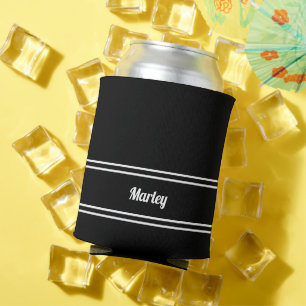 Modern Black & White Name Minimalist Can Cooler