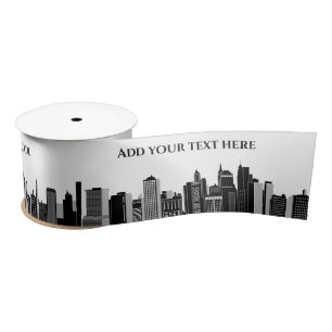 Modern Black & White New York Skyline Template Satin Ribbon