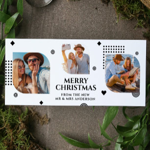Modern Black White Newlywed Photo Collage Holiday Card