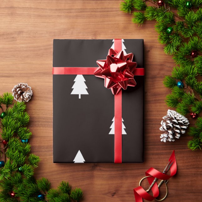 Modern Black White Nordic Christmas Tree Pattern Wrapping Paper (Holiday Gift)