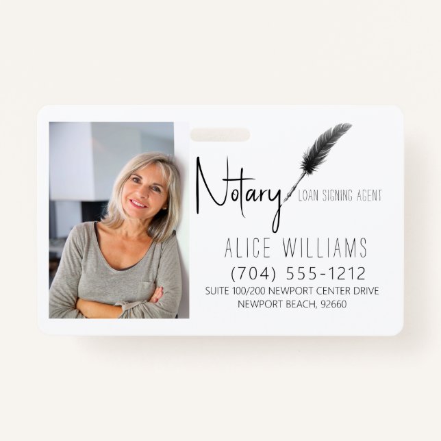 Modern Black & White Notary Photo Business ID Badge (Front)