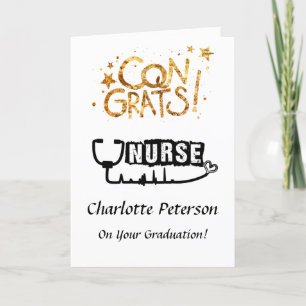 Modern Black & White Nurse Graduate Congratulation Card