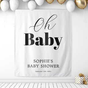Modern Black White Oh Baby Shower Tapestry