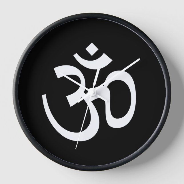 Modern black white Om Aum Icon Hinduism Symbol Clock (Front)