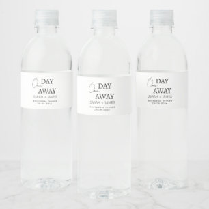 Modern Black White One Day Away Rehearsal Dinner Water Bottle Label