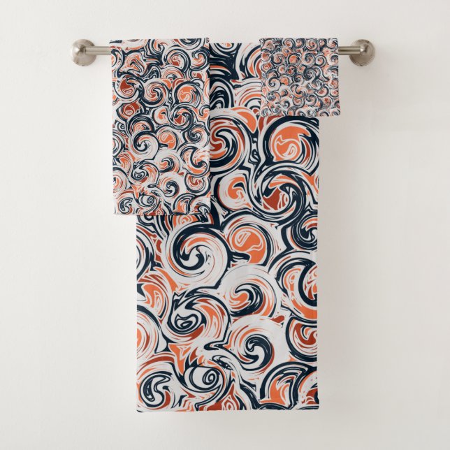 Modern Black White Orange Abstract Pattern Bath Towel Set (Insitu)