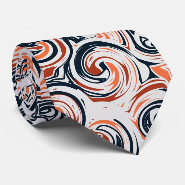 Modern Black White Orange Abstract Pattern Tie (Rolled)