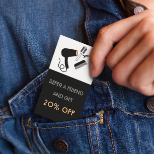 Modern Black white & Orange Hairdresser Salon Discount Card