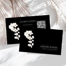 Modern Black White Orchid QR Code Floral