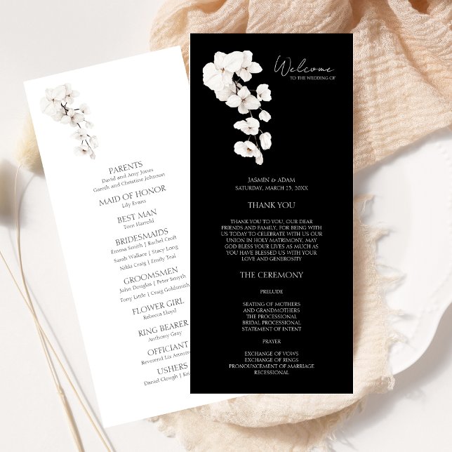 Modern Black White Orchids Floral Wedding Program (Modern Black and White Orchids Flowers Wedding Program )