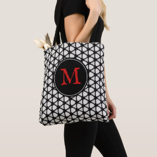 Modern Black White Pattern Elegant Monogram Tote Bag