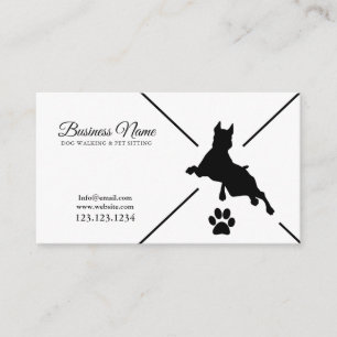 Modern Black & White Paw Silhouette Dog Walking Business Card