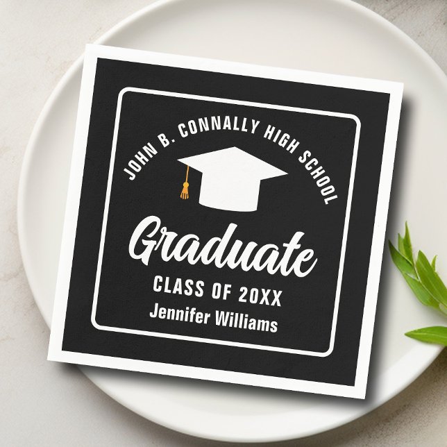 Modern Black White Personalised Graduation Party Napkin (Creator Uploaded)