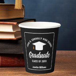 Modern Black White Personalised Graduation Party Paper Cups