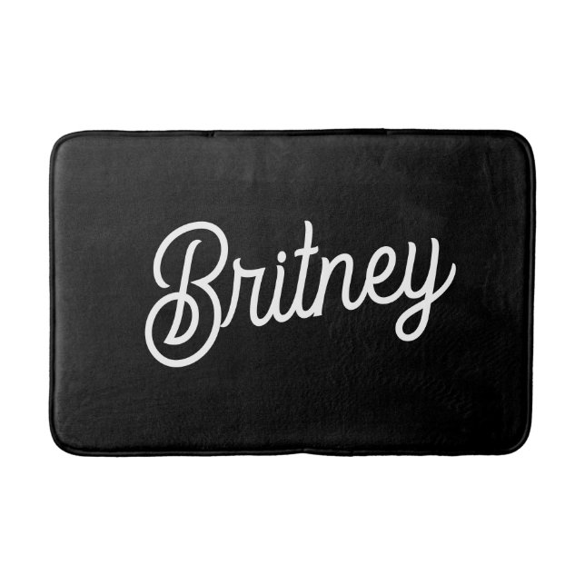 Modern Black White Personalised Monogram and Name  Bath Mat (Front)