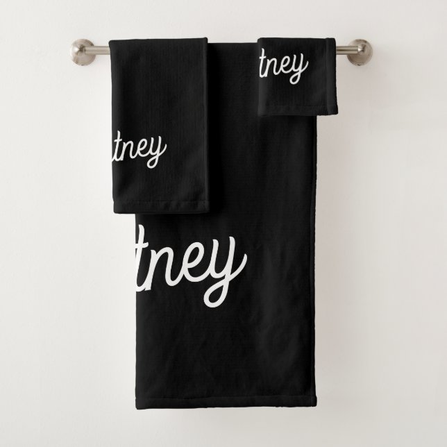 Modern Black White Personalised Monogram and Name  Bath Towel Set (Insitu)