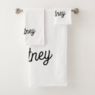 Modern Black White Personalised Monogram and Name Bath Towel Set