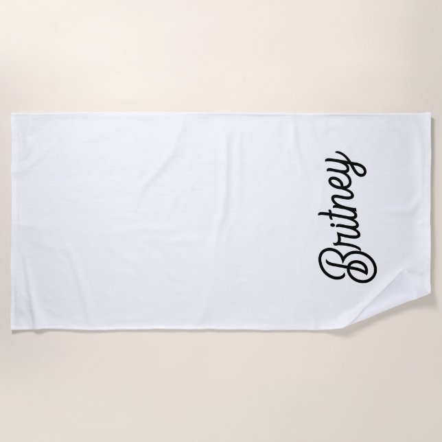 Modern Black White Personalised Monogram and Name  Beach Towel (Front)