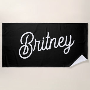 Modern Black White Personalised Monogram and Name Beach Towel