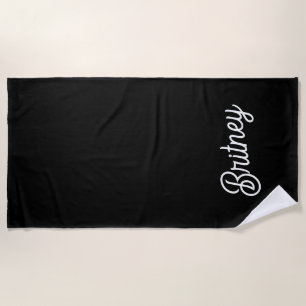 Modern Black White Personalised Monogram and Name  Beach Towel
